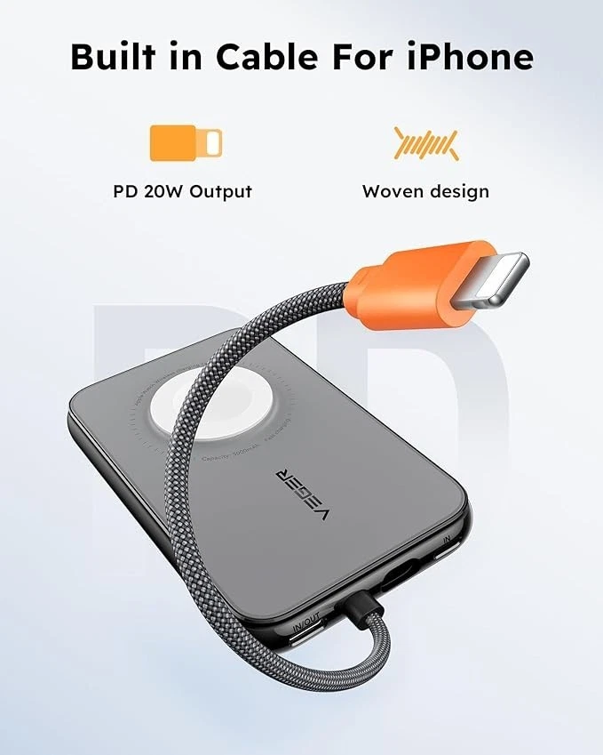 Carregador portátil Power Bank 5000mAh cabo embutido carregamento rápido - Imagem 2 de 4