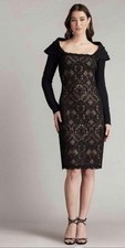Tadashi Shoji Black Beige Corded Lace  Crepe Shawl Cocktail Dress Size 10 458