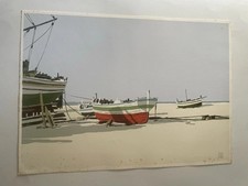 Aldo Riso Serigrafia numerata e firmata in lastra a matita Barche