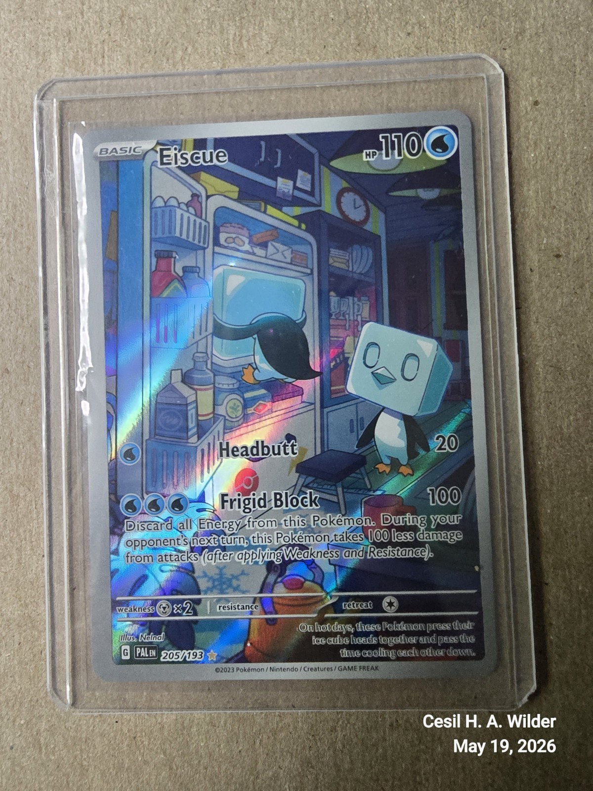 Pokemon TCG Eiscue 205/193 SV02 Paldea Evolved IR Full Art Holo 110 HP