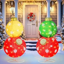  2 Set Large Lighted Pop up Stackable Ornament Outdoor Christmas Ball Ornament 