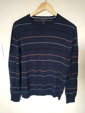 Banana Republic Men  s 100 Merino Wool Crew Neck Sweater Dark Gray Stripe Medium