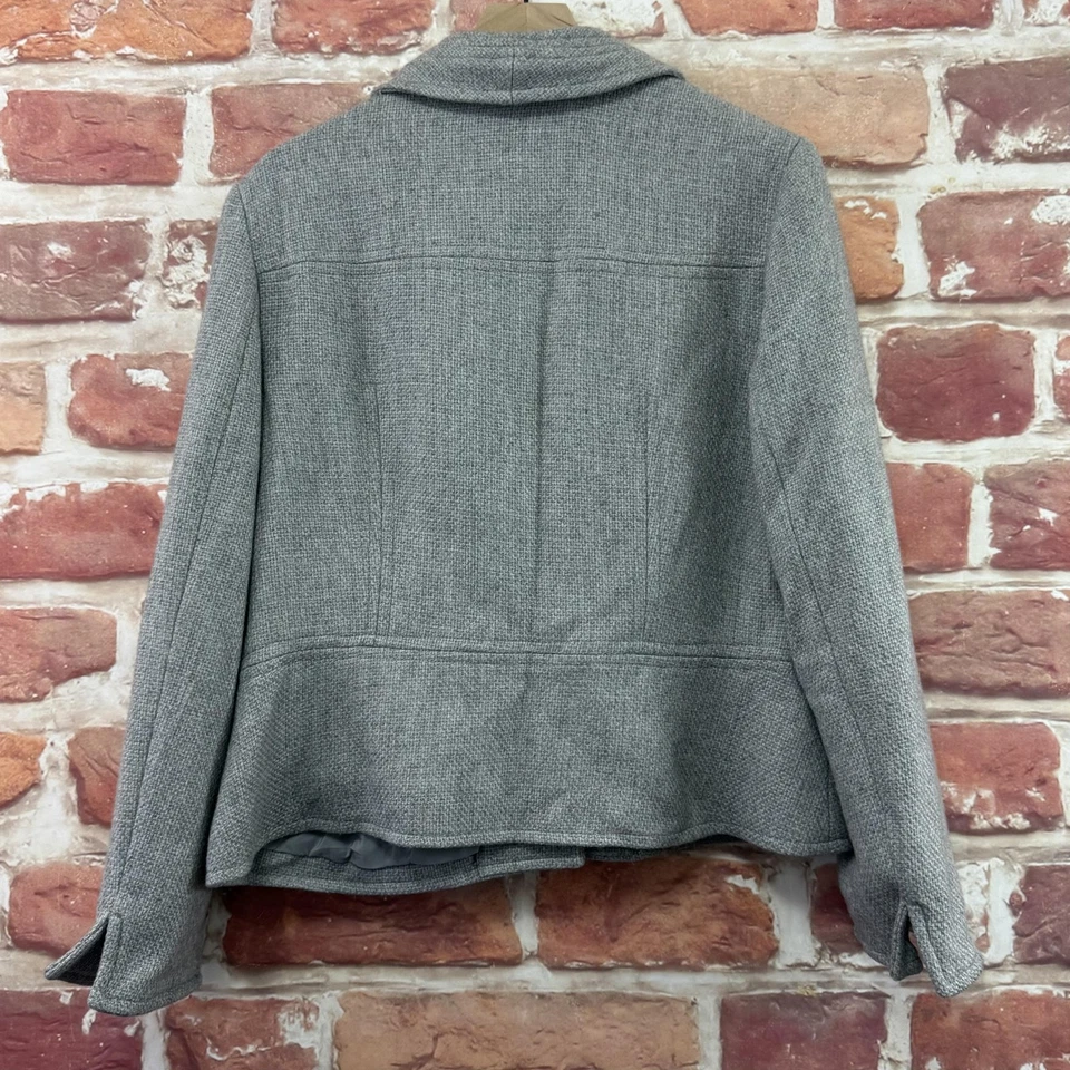 Chaqueta Talbots Mujer 16 Gris Mezcla Lana Forrada Botón Frontal Tweed Blazer Bolsillos Foto 4 de 4