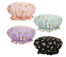 4PCS Waterproof Shower Caps Reusable Double Layer Bath Hair Caps Women