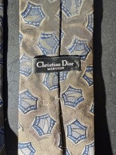 RARE Christian Dior Tie Floral Blue Silk Blend Made in USA Fabric Woven