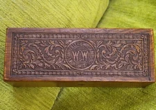 Old Antique WHEELER & WILSON Sewing Machine Parts Box Oak Original Hardware Wood