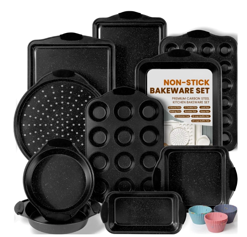 22-Piece Carbon Steel Nonstick Bakeware Set – Cookie, Cake & Muffin Pans