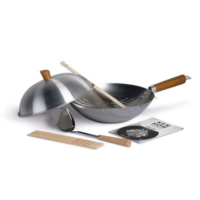 Ken Hom Antihaft Wok Set, 31 cm, Gewürz mit Natursilber 