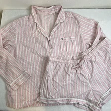 Victoria’s Secret Pink Stripe Sleepwear Set Long Sleeve Top Shorts Size XL
