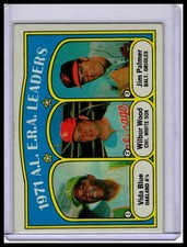 1972 Topps #92 1971 A.L. E.R.A. Leaders (Vida Blue / Wilbur Wood / Jim Palmer)