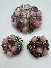 Boucher Pink Stones And Jelly Belly Brooch And Earrings Set
