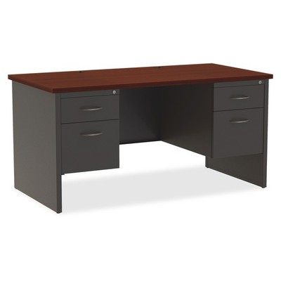 Lorell LLR79142 Mahogany Laminate Double Pedestal Desk 60''
