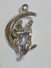Sterling Silver ~ Lovers on the Moon Charm ~ NICE FACE~ Couple in Love ~ VINTAGE