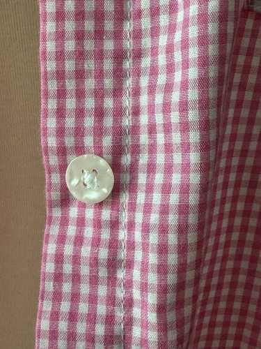 Women’s Blouse Pink Gingham Short Button Sleeve, No Iron Cotton Blend S, BasicEd - Picture 7 of 20