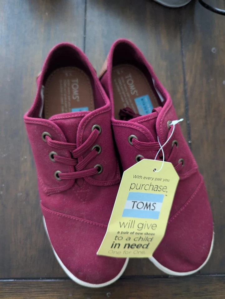 NUEVO CON ETIQUETAS TOMS Borgoña Paseo Lona Juvenil Tenis Talla 5 Foto 4 de 4