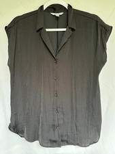 Nine West Blouse Women’s Small Short Sleeve Button Up Black Dress Shirt