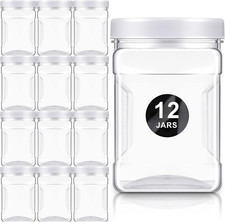 12 Pcs 27 Oz Plastic Storage Jars with Lids, Clear Wide Mouth Square Plastic Mas