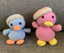 Handmade Crochet 2 Ducks Knit Plush 4 and 5 Stuffed Animals