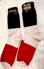 Lot 2 pairs vtg Calf High Socks Red White Blue Stripe Adult Mens Sz 9-11 NOS