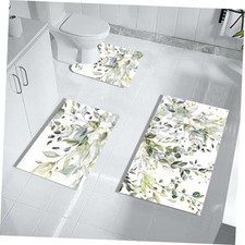 MUGINYU Green Leaves Bathroom Rug Set 3 Piece, Spring Sage Green Eucalyptus