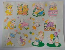 Vtg 1980s Easter Sticker Sheet - Pastel Bunny  Chicks - Unused Full Sheet