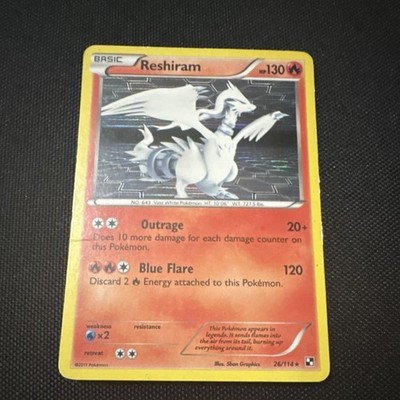Pokémon Reshiram 130 HP Basic Black & White Holo Rare 26/114 Blue Flare Outrage