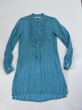 Nili Lotan 100 Silk Tunic Mini Dress Formal Party Pintuck Pleats Luxury XS Aqua