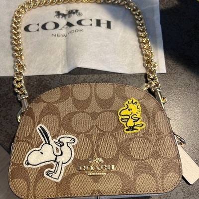 COACH x Peanuts Snoopy Woodstock Mini Pouch Chain Belt Bag Signature Pattern