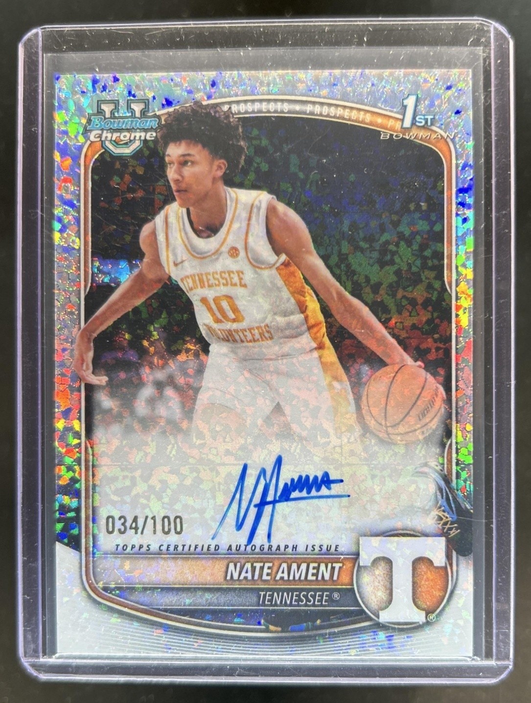 2025-26 Bowman Nate Ament Chrome Auto Mini Diamond Refractor 1st Prospect #/100