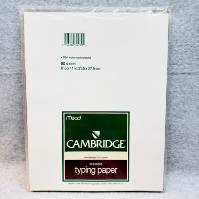 Cambridge Erasable Typing Paper 67 Sheets Mead Watermarked 25% Cotton Vintage