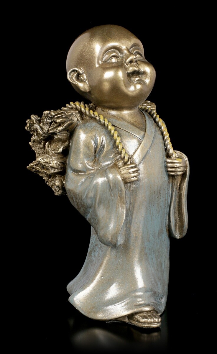 Buddha Monk Figurine With Wood On Back - Monastery Decorative Statue
