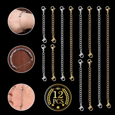 12X Extender Safety Chain Jewelry Necklace Bracelet Lobster Lock Stainless Steel