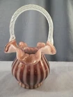 Fenton Purple Opalescent Glass Basket w/ Rib Optic Design