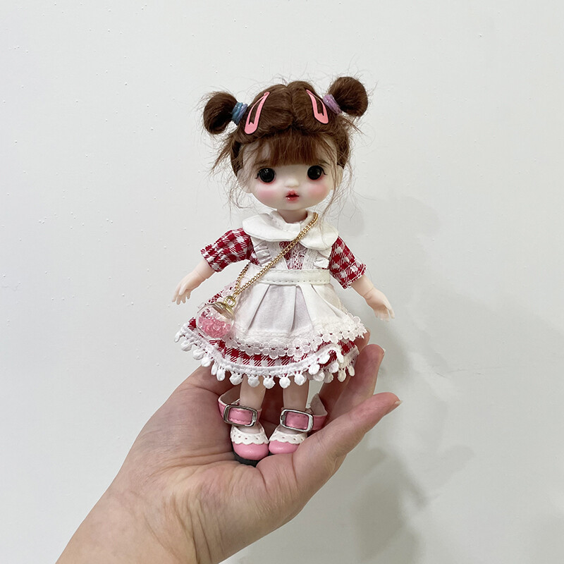 1/8 BJD Doll 16cm Girl Doll with Dress Shoes Wigs Face