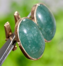 SOLID YELLOW GOLD BLUE-GREEN JADE ABOUT 1