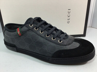 GUCCI Men’s Gg Monogram Black Guccissima Sneakers Size 8.5 G New Saks Authentic Gucci Guccissima Signature Web Mens Ace Sneakers 8.5 Black  main image 2