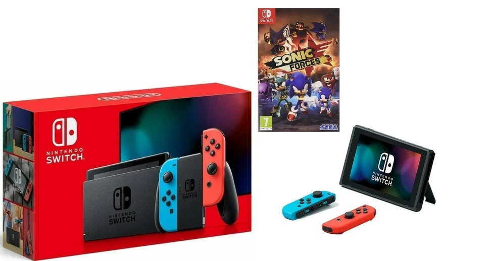 NEW Nintendo Switch Neon Joy Cons 32GB Gaming Console + Sonic Forces!