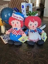 ORIGINAL APPLAUSE "RAGGEDY ANN + RAGGEDY ANDY" SET STUFFED DOLLS PLASTIC PELLETS