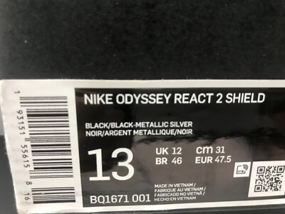 Size 13 - Nike Odyssey React Shield 2 Black for sale online | eBay