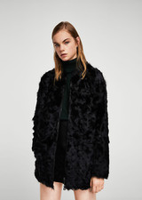 Mango Genuine Leather Black Lamb Hair Fur Shearling Jacket Medium Rare!