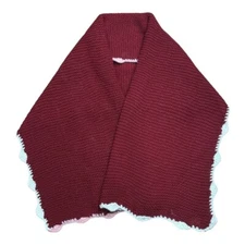 Crochet Scarf Womens OS Red With Ivory & Pink Trim Handmade 21x53 Outdoor Shawl