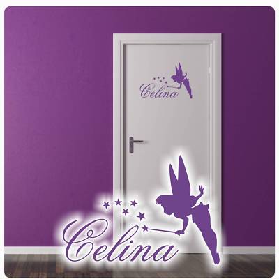 Mädchen Name Türaufkleber Wandtattoo Elfe Fee Wunschname Sticker Sterne T022
