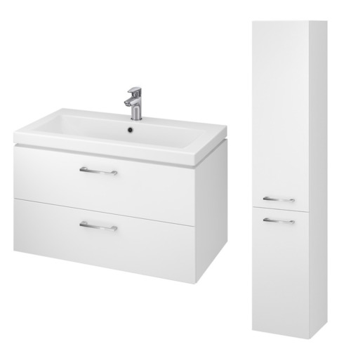 Bathroom furniture set white washbasin base cabinet 80 cm & high hanging cabinet 150 cm-