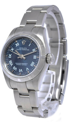 Rolex Oyster Perpetual Steel No Date Blue Roman Dial Ladies 26mm