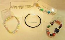 Lot of 5 Women's Or Girl's Beaded Silver 7"-7.5" Bracelets  1554 NWOT