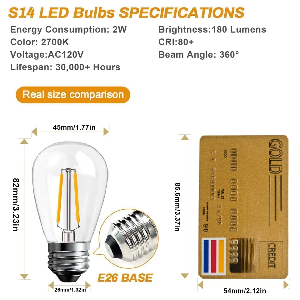 BRIMAX E26 2W LED Light Bulb Warm White Unbreakable Plastic S14 LED Bulb 15Pack - Image 2 of 4