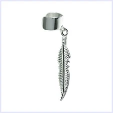 925 Sterling Silver Whimsical Feather Dangle Earring Cuff / Ear Wrap