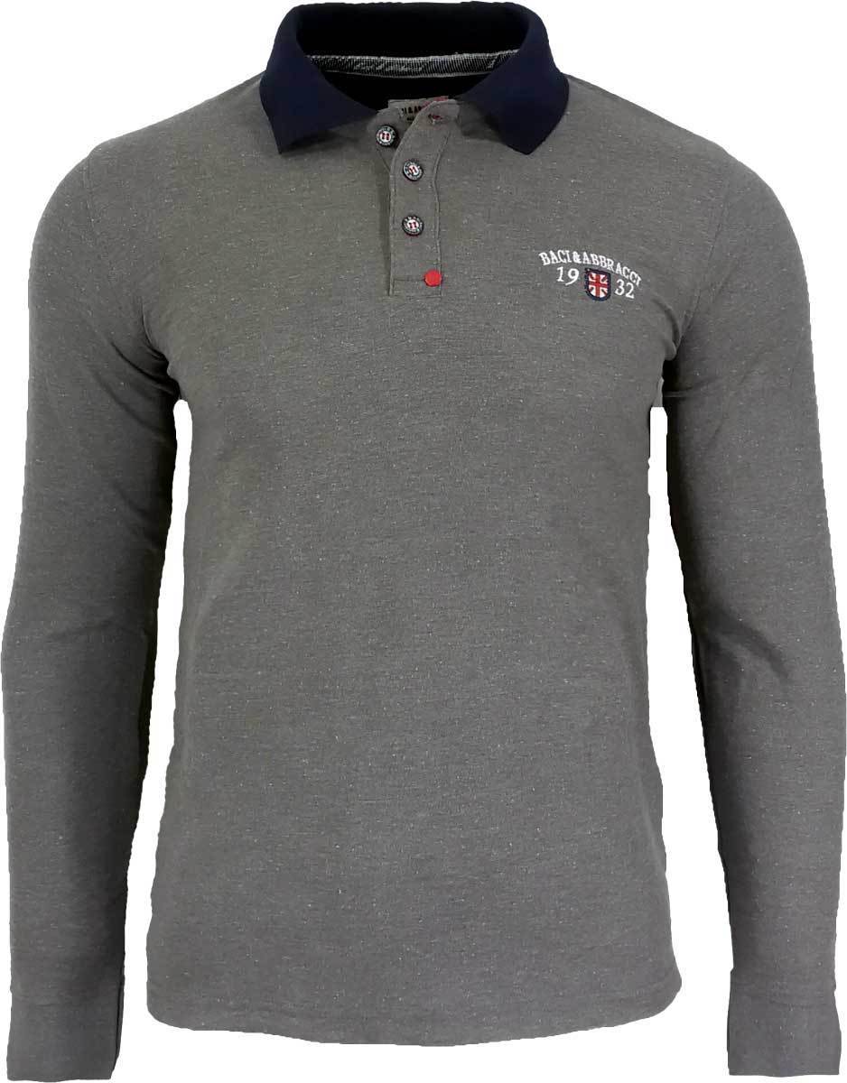 Polo uomo Baci Abbracci manica lunga con logo ricamo, stampa collo art  BAM2302