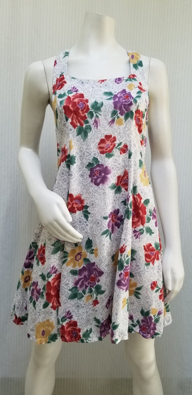 Vintage 90s Grunge Young Edwardian Floral Rayon Racerback Dress - Size S/M - EUC