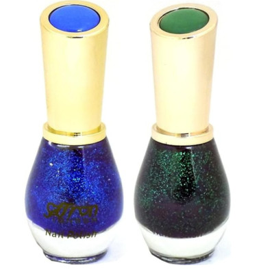 Safran Glitzer Nagellack Nagellack BLAU GRÜN Shimmer Sparkle 2er Pack